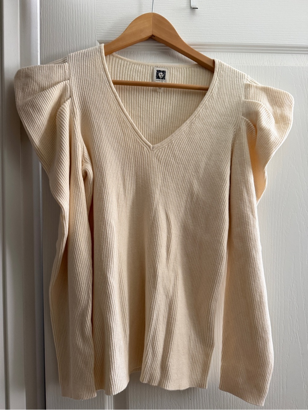 Anne Klein Ivory Cotton Cashmere Puff Sleeve Sweater M NWOT